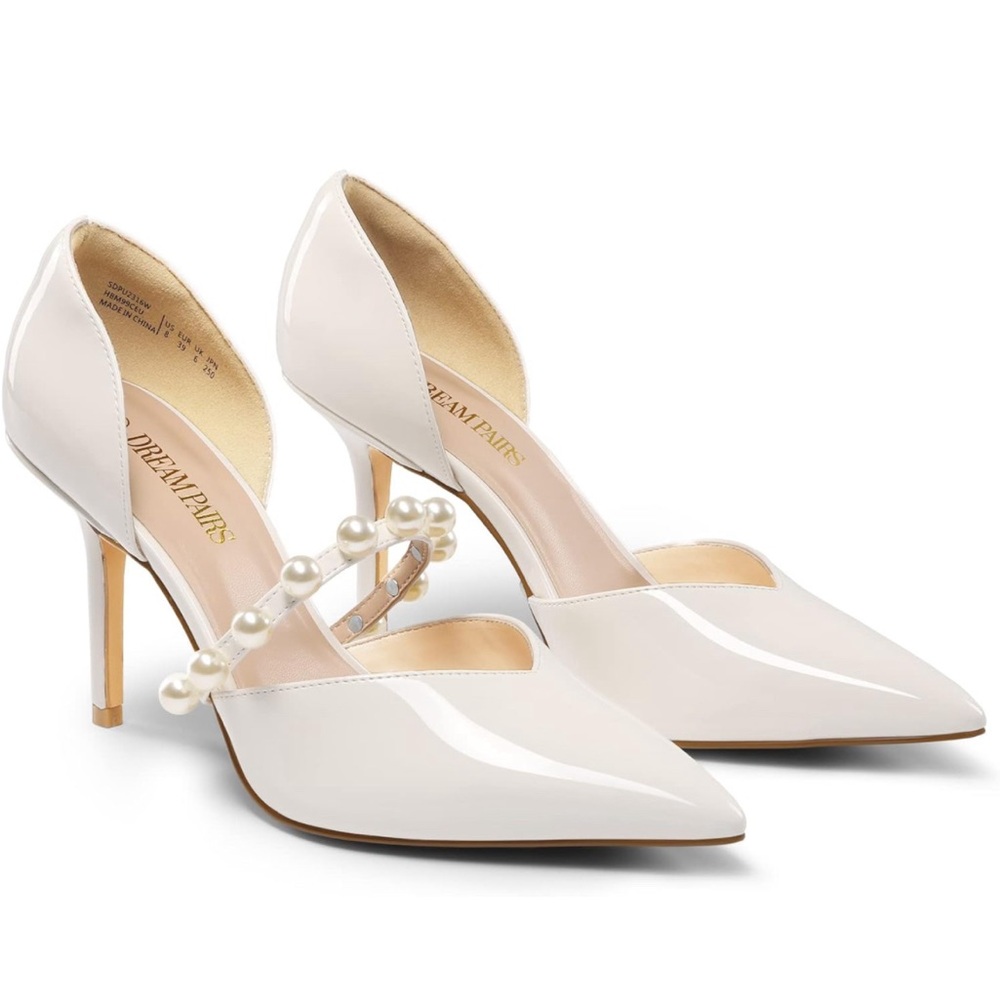 High Heels Pointed Toe Strappy Pearl Elegant Dress Wedding Party Pumps Shoes